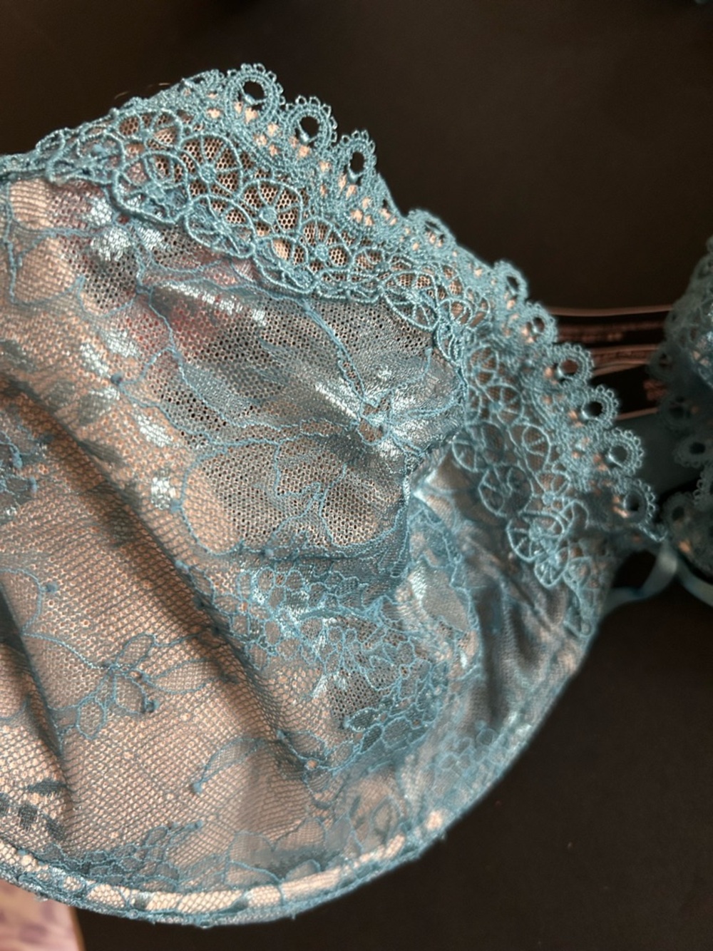 Victoria’s Secret Sheer Lace Underwire Bra - Teal Blue- 36DD
